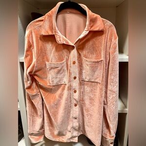 Peachy-pink velour long-sleeved button up top size S 
Never worn